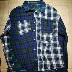Forever 21 patchwork flannel mix of green and blue plaid patterns size XLarge